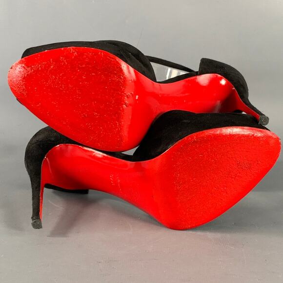 CHRISTIAN LOUBOUTIN Size 7.5 Aketata 120 Black Red Suede Ankle Strap Sandals - Picture 6 of 8